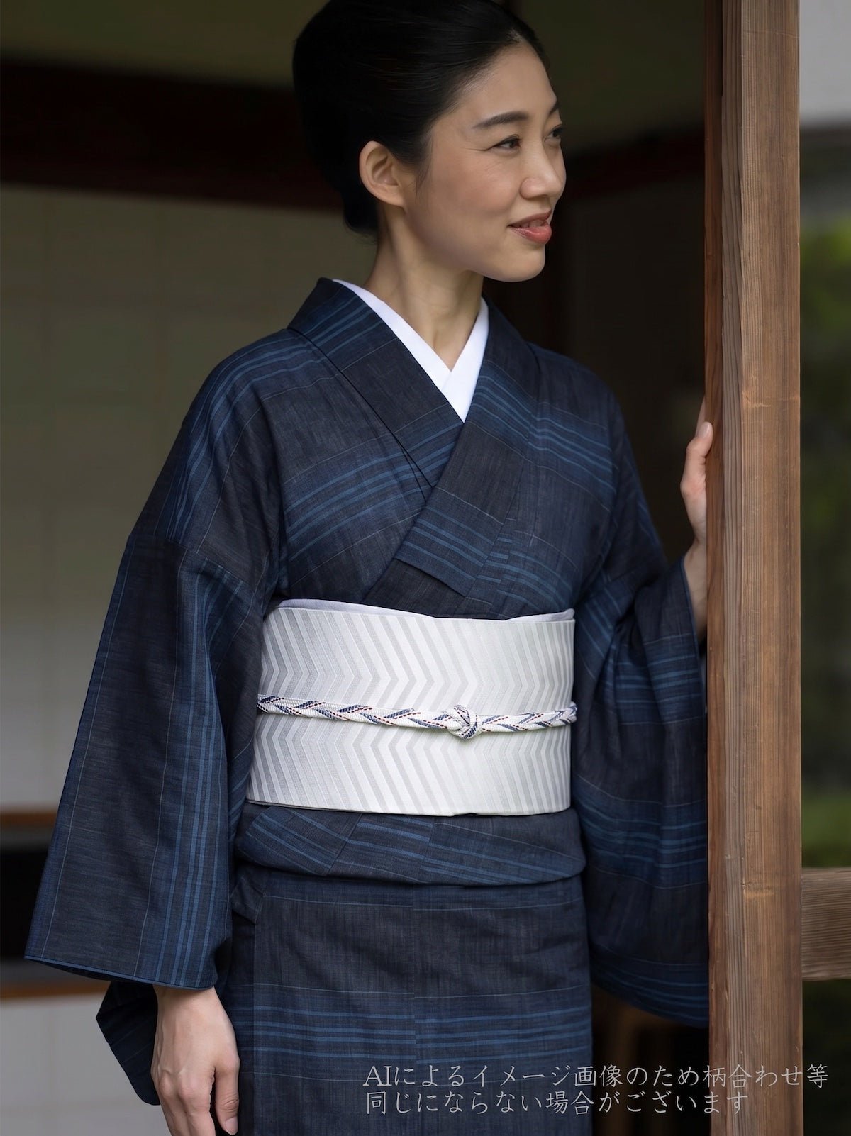 小千谷草木染め綿紬着物黒と白極細いベージュストライプトールサイズ証紙付き着物のみ 期限特典/1点限定】肌触りが違う小千谷縮 横段 黒×青 ※マイサイズ仕立