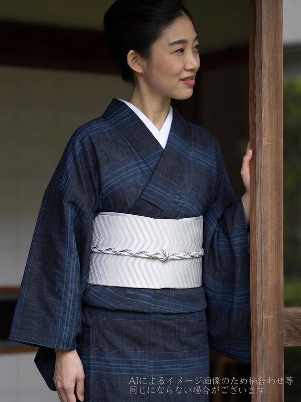 期限特典/1点限定】肌触りが違う小千谷縮 横段 黒×青 ※マイサイズ仕立