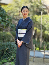 【早期特典/1点限定】女将も愛用！憧れのシャリ感 伝統的工芸品 十日町明石縮 立涌/留紺（とまりこん）　 ※手縫いマイサイズ仕立て - 木下着物研究所