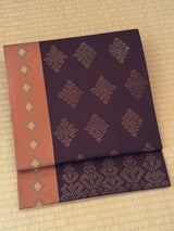 【期限特典/限定1点】最終/紅子愛用で絶賛！至宝の手織西陣織 本袋帯 茶地に縦菱モール紋 - 木下着物研究所