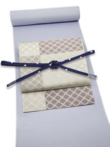 【限定１点/見える福袋20万円←50万円相当】⑦色無地/淡藤色　名古屋帯/変わり市松七宝 白地に紅藤濃淡 　帯締/花紺青　2026年初商 - 木下着物研究所