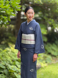 【新作/7-10まで特典】大人のオシャレ着・絞り綿小紋 瑞雲 青鼠　※手縫いマイサイズ [紅衣オリジナル] - 木下着物研究所