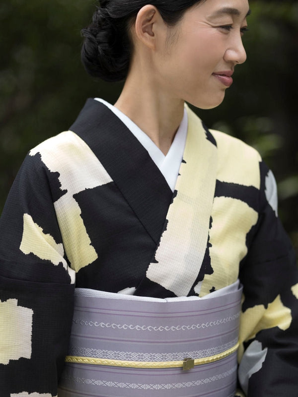 【７万人特価】限定２点！他にはないオリジナル浴衣 灯影文（ほかげもん）黒地に檸檬 [紅衣オリジナル] - 木下着物研究所