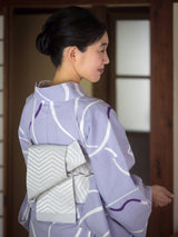 【季節のお買得】浴衣コーデセット 綿小紋/瓢＋半幅帯/杉綾薄絹鼠[紅衣オリジナル](1A1572KN + 1B0190KQ ）