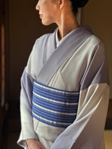 【期限特典/新作】超・半幅帯！大人の上質なリバーシブル小袋帯 網代麻葉 紺青色 博多織 [紅衣オリジナル]