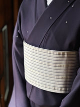 【期限特典/新作】超・半幅帯！大人の上質なリバーシブル小袋帯 網代麻葉 白鼠 博多織 [紅衣オリジナル]