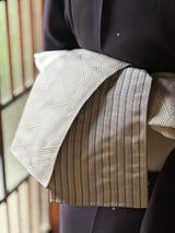 【期限特典/新作】超・半幅帯！大人の上質なリバーシブル小袋帯 網代麻葉 白鼠 博多織 [紅衣オリジナル]