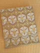 【期限特典】限定１点　大丈夫！と安心感のある西陣織 　本袋袋帯　若松菱/錆利休色