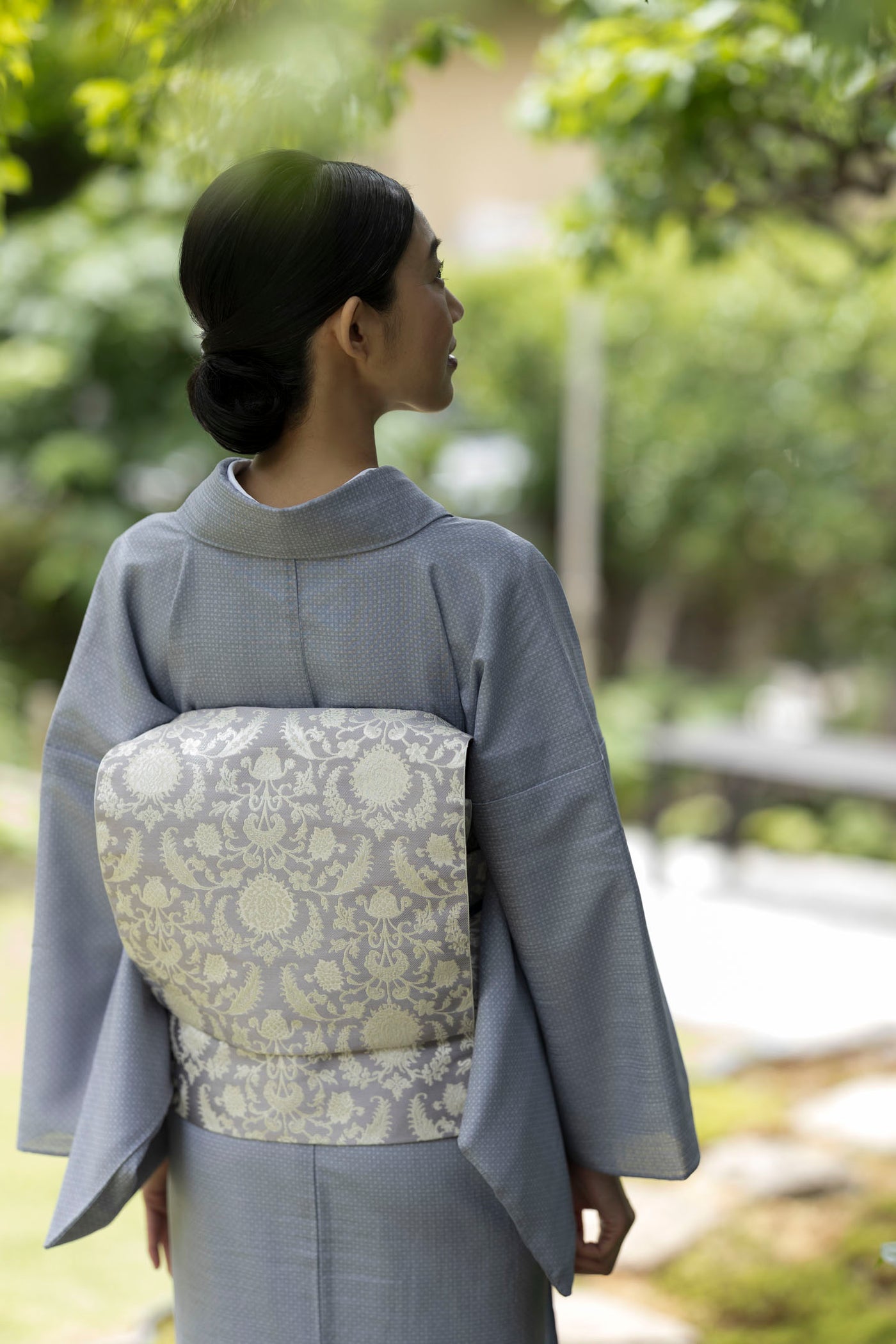 完売御礼】 博多織八寸名古屋帯 ペルシャ草花紋 藤色[紅衣オリジナル 