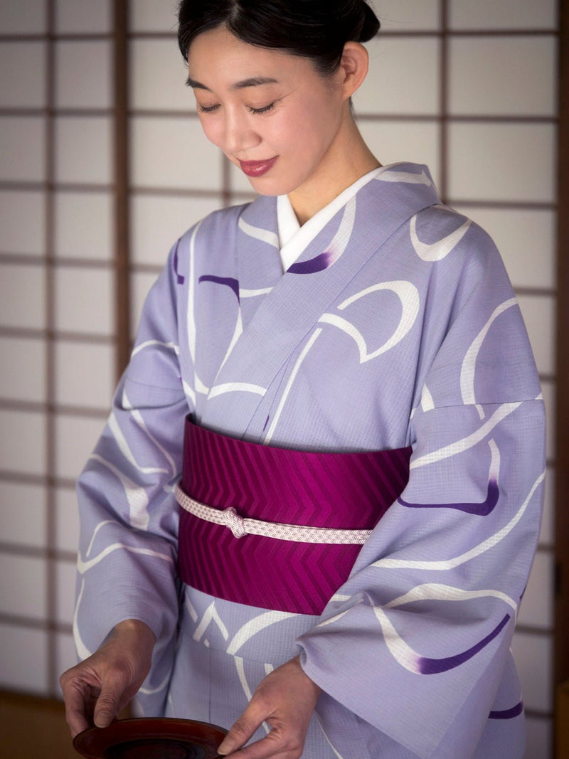 専用　再購入　白鷺文様 浴衣 （紫）　0017 新作】浴衣でも着られる夏着物 瓢(ひさご) 青藤色に今紫 [紅衣