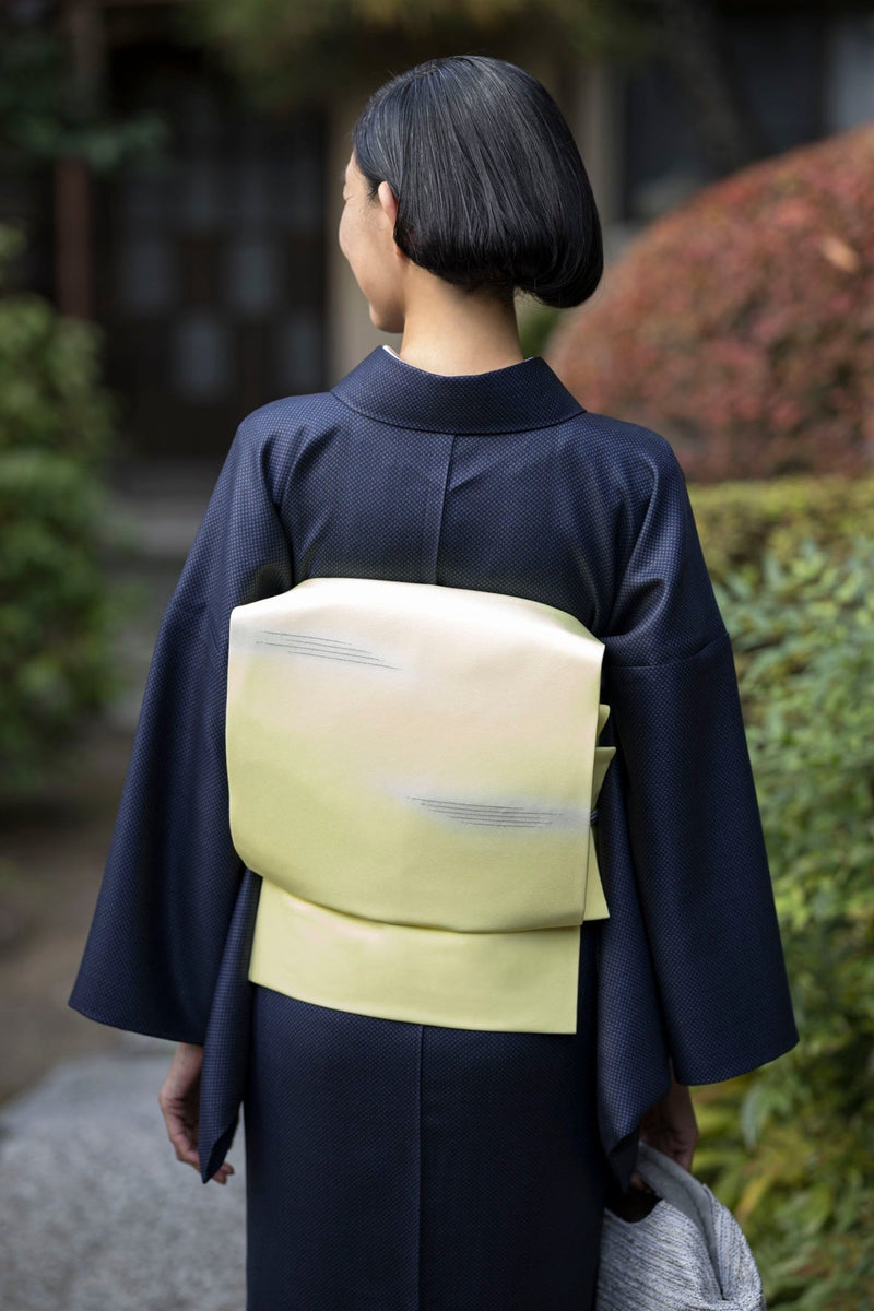 【新作】スーツ生地の着物 ①斜格子紺（手縫仕立代込み） ※生地確認できます - 木下着物研究所