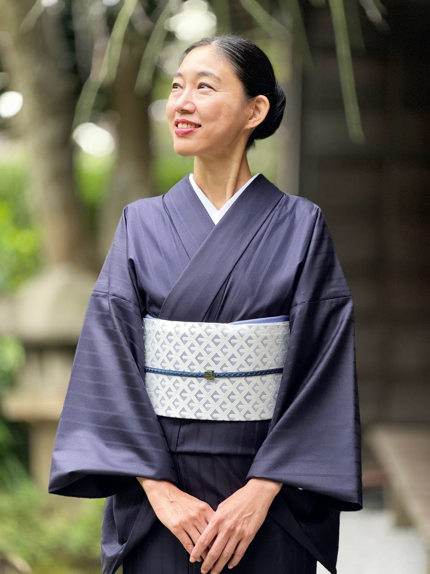 スーツ生地の着物②紺大縞（手縫仕立代込み）※生地確認できます – 木下 
