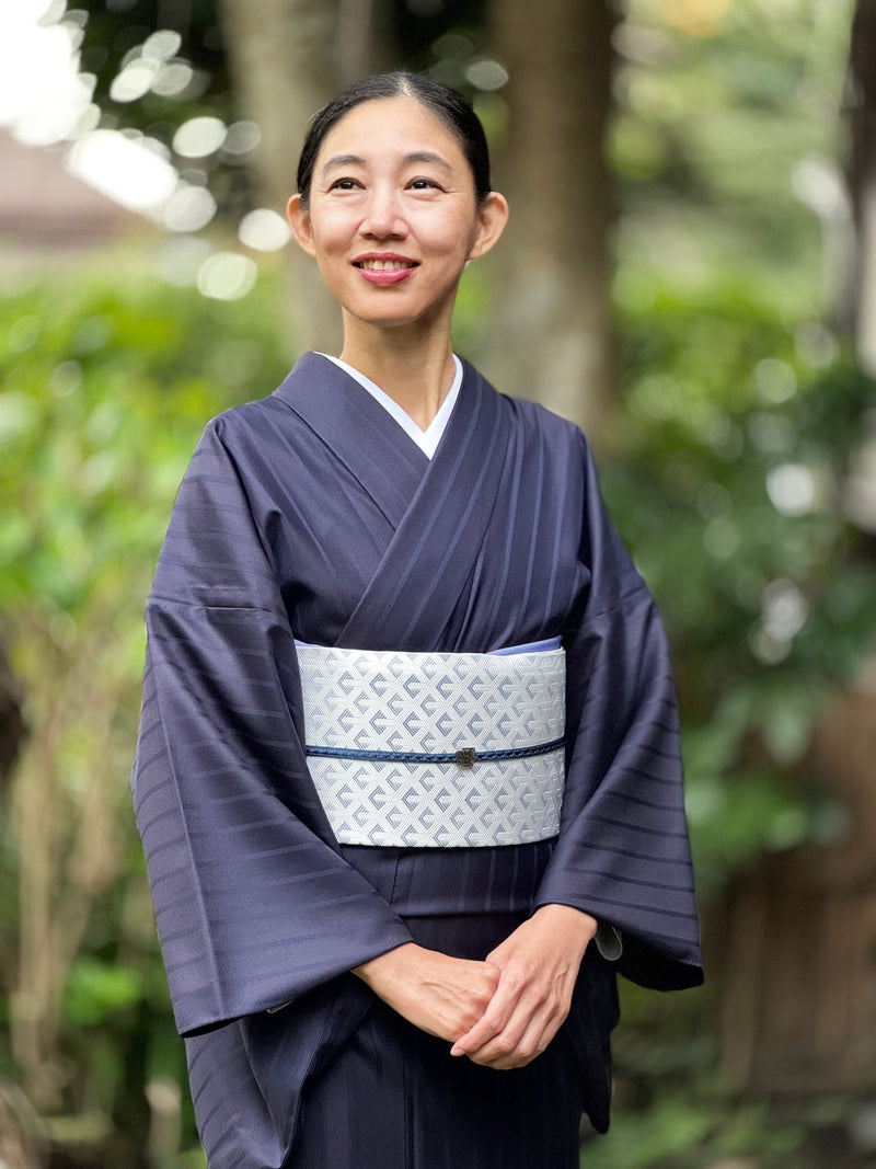スーツ生地の着物②紺大縞(手縫仕立代込み)※生地確認できます – 木下 スーツ生地の着物②紺大縞(手縫仕立代込み)※生地確認できます – 木下