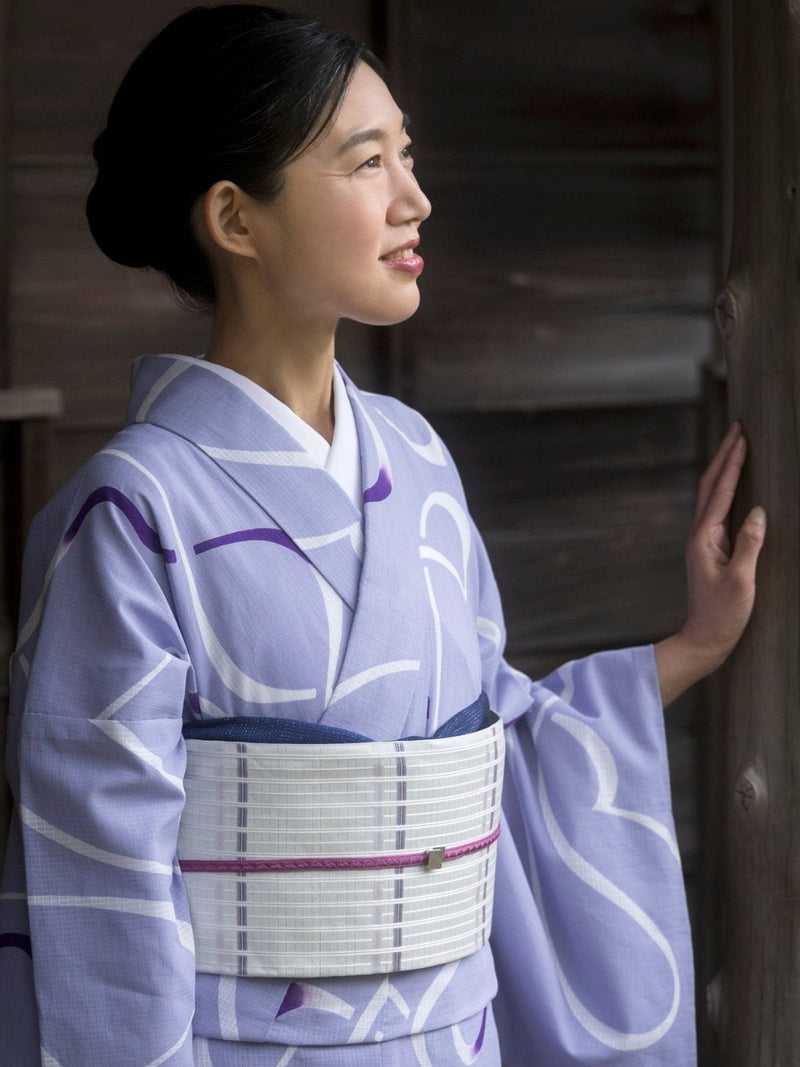 専用　再購入　白鷺文様 浴衣 （紫）　0017 新作/期限特典】浴衣でも着られる綿小紋 瓢(ひさご) 青藤色に今紫 [紅