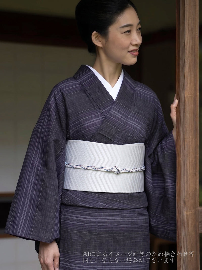 期限特典/少量限定】肌触りが違う小千谷縮 横段 黒×紫 ※マイサイズ仕立