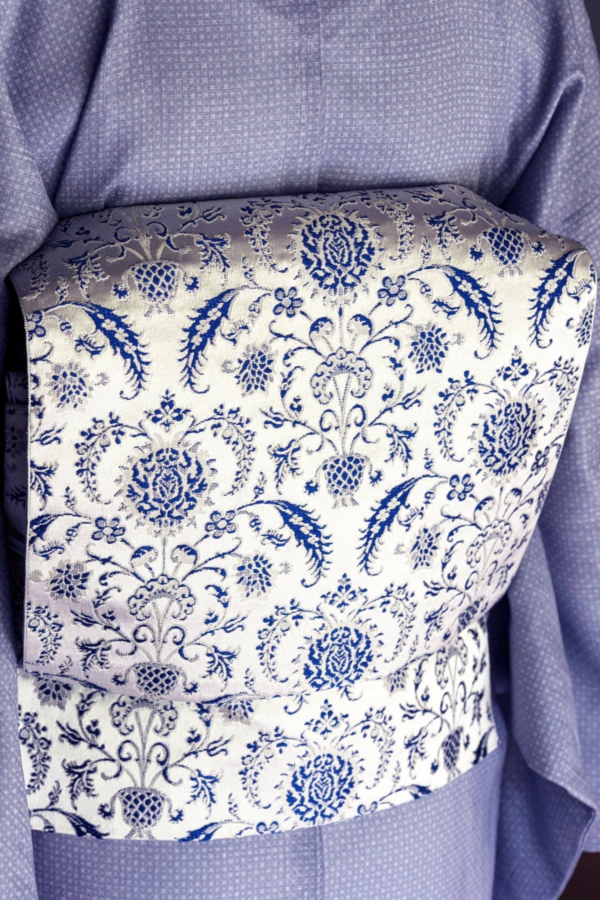 特価品！新品未仕立 博多帯 協和織 八寸名古屋帯 ペルシャ華紋 白々 仕立代込 新色発売記念/期限特典】 博多織八寸名古屋帯 ペルシャ草花紋 白地に