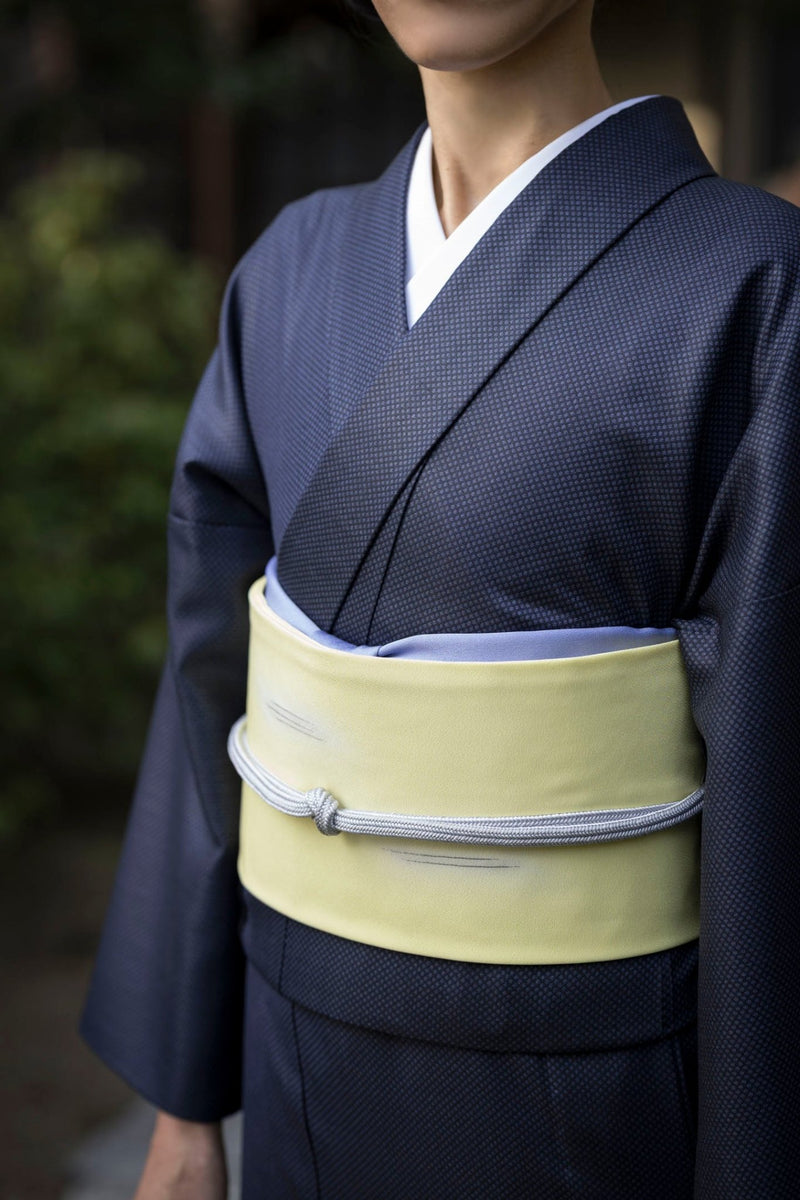 【新作】スーツ生地の着物 ①斜格子紺（手縫仕立代込み） ※生地確認できます - 木下着物研究所