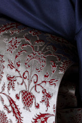 【新色/期限特典】 博多織八寸名古屋帯 ペルシャ草花紋　薄鼠地に深紅　[紅衣オリジナル] - 木下着物研究所