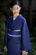 【新色/期限特典】見目麗しき帯！クールバージョン！博多織 九寸名古屋帯 紅間道 紺地濃淡に桔梗紫 - 木下着物研究所