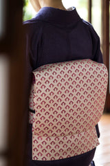 アゲ帯！博多織八寸名古屋帯 毘沙門亀甲 純白×ローズレッド [紅衣オリジナル] - 木下着物研究所