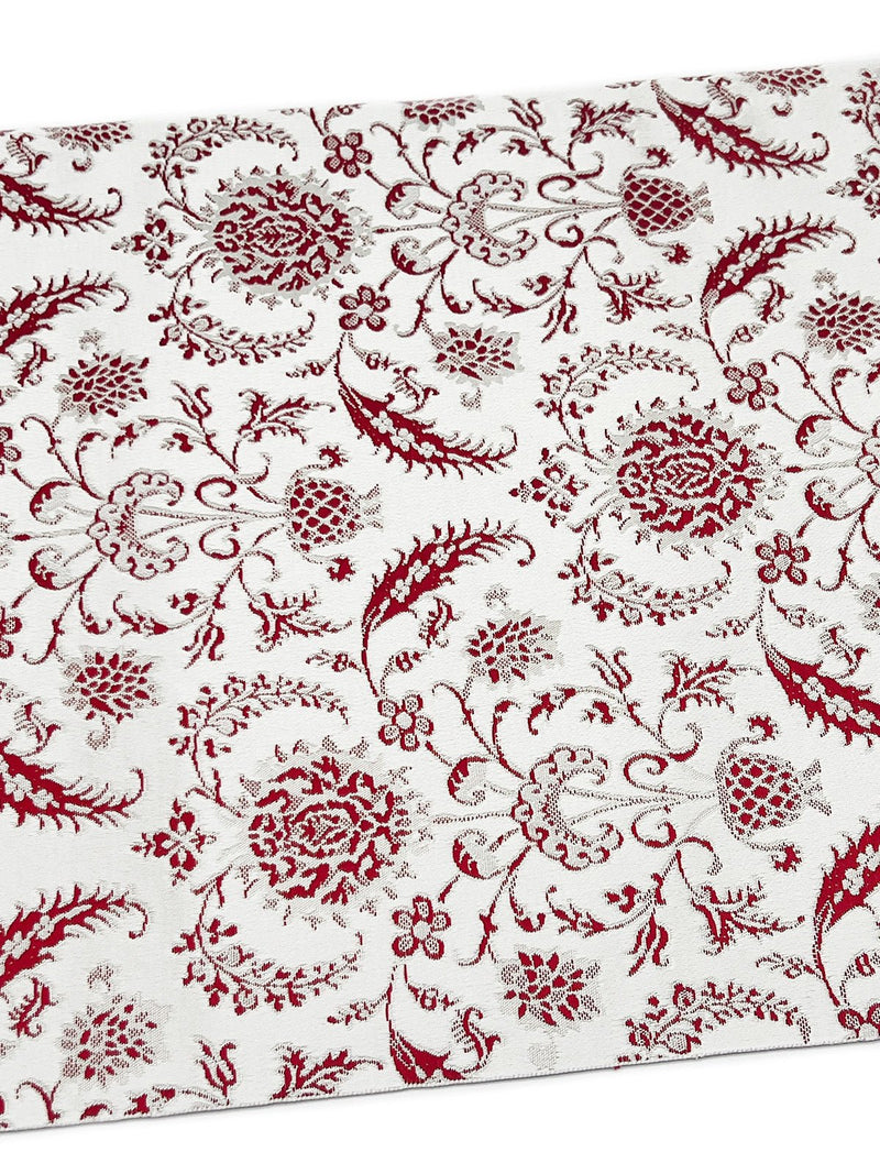 【SHOWROOM/先行ご紹介商品】【新色】 博多織八寸名古屋帯 ペルシャ草花紋　薄鼠地に深紅　[紅衣オリジナル] - 木下着物研究所