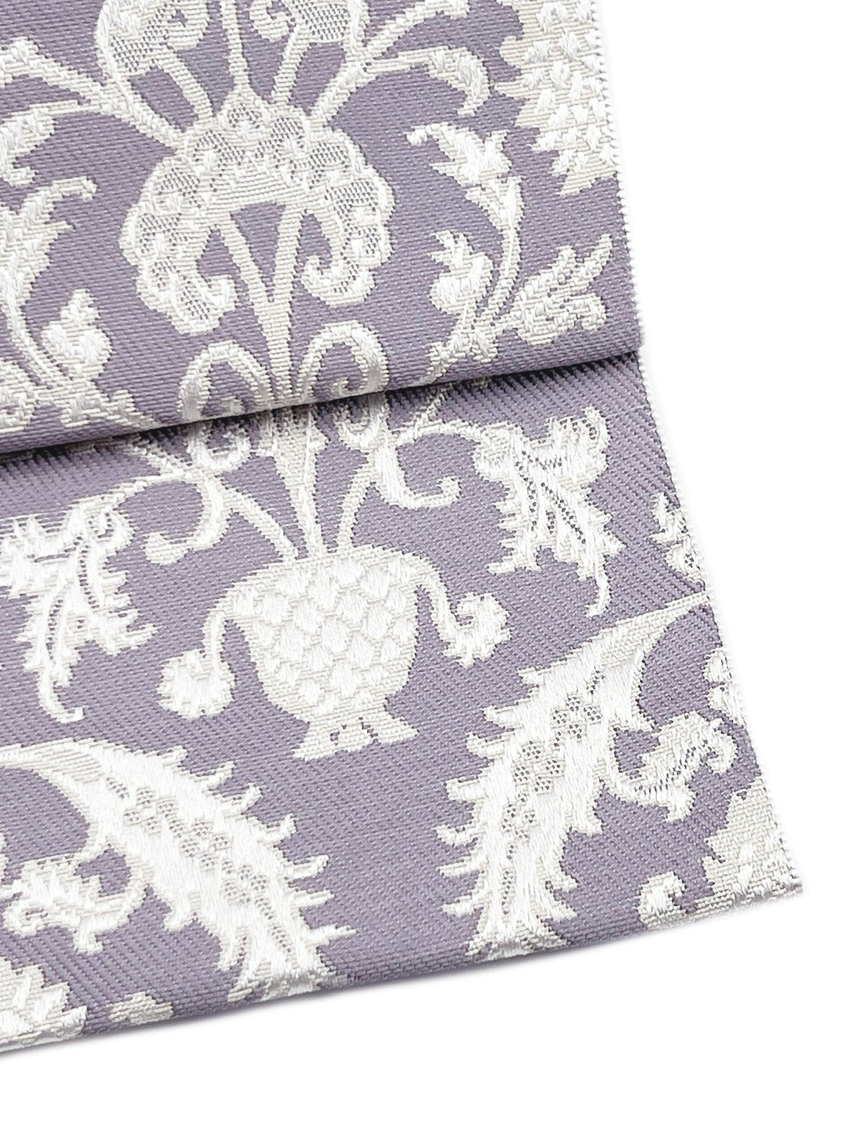 受注終了】 博多織八寸名古屋帯 ペルシャ草花紋 藤色[紅衣オリジナル