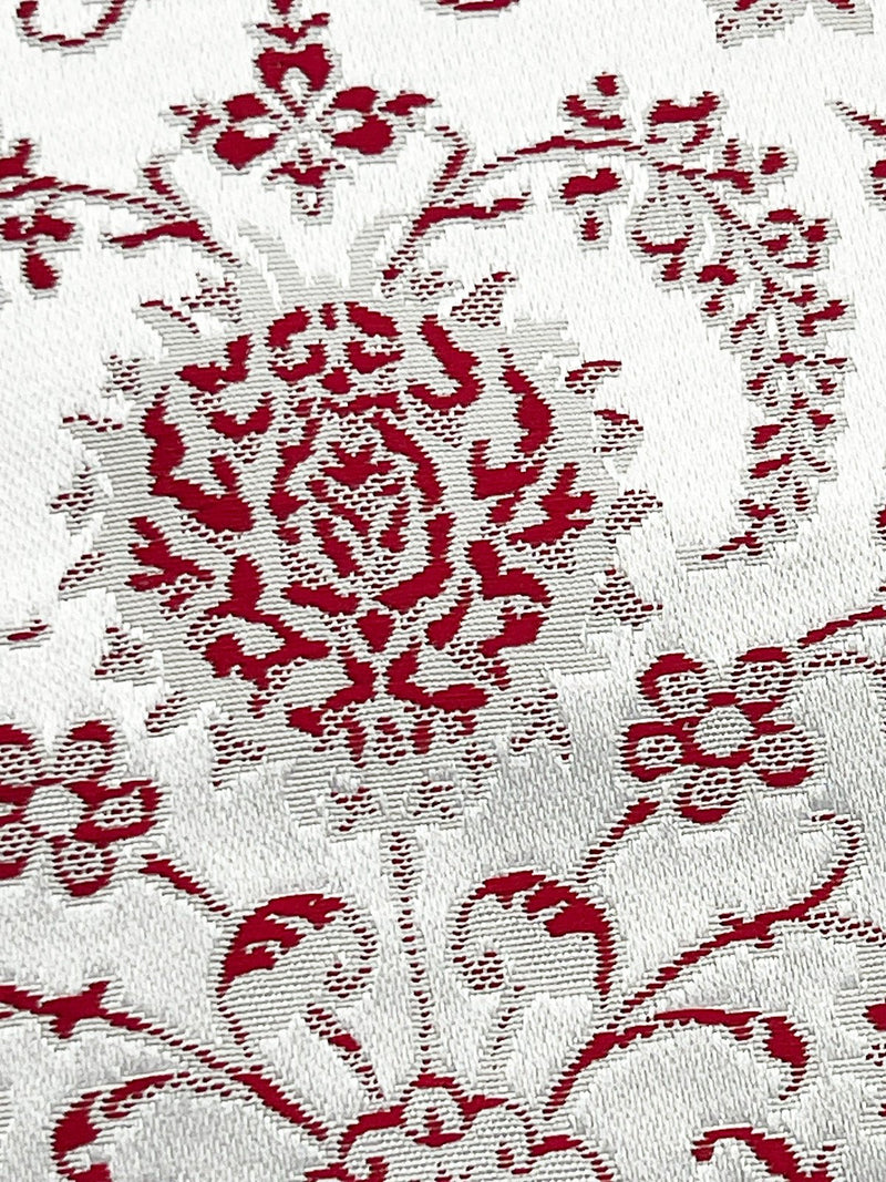 【SHOWROOM/先行ご紹介商品】【新色】 博多織八寸名古屋帯 ペルシャ草花紋　薄鼠地に深紅　[紅衣オリジナル] - 木下着物研究所