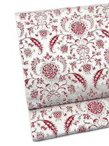 【SHOWROOM/先行ご紹介商品】【新色】 博多織八寸名古屋帯 ペルシャ草花紋　薄鼠地に深紅　[紅衣オリジナル] - 木下着物研究所