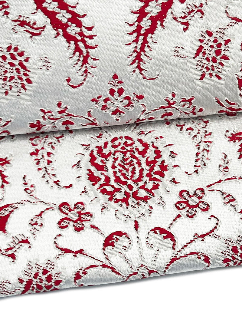 【SHOWROOM/先行ご紹介商品】【新色】 博多織八寸名古屋帯 ペルシャ草花紋　薄鼠地に深紅　[紅衣オリジナル] - 木下着物研究所