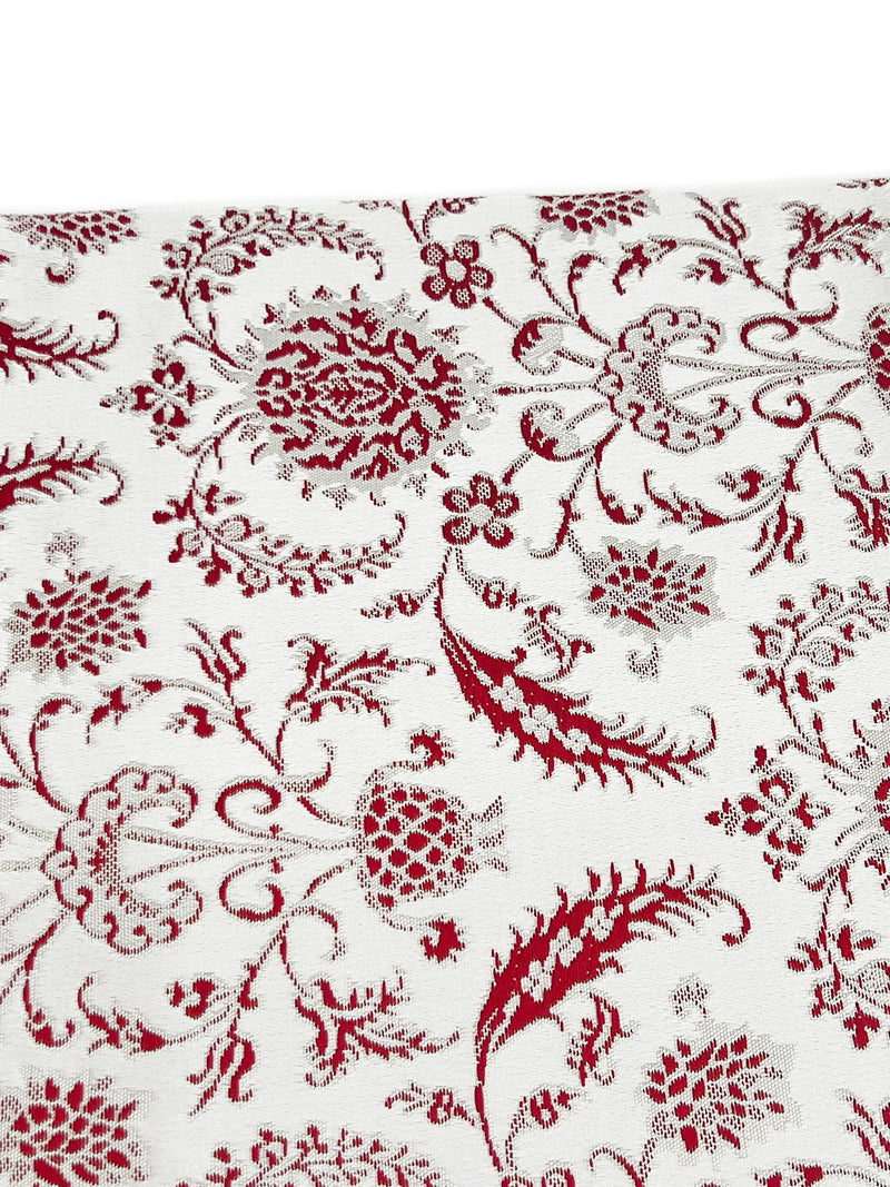 【SHOWROOM/先行ご紹介商品】【新色】 博多織八寸名古屋帯 ペルシャ草花紋　薄鼠地に深紅　[紅衣オリジナル] - 木下着物研究所