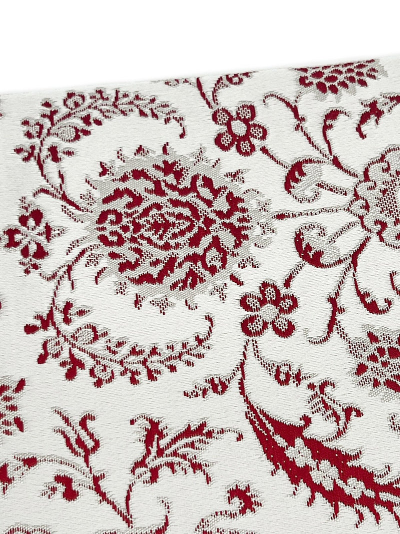 【SHOWROOM/先行ご紹介商品】【新色】 博多織八寸名古屋帯 ペルシャ草花紋　薄鼠地に深紅　[紅衣オリジナル] - 木下着物研究所