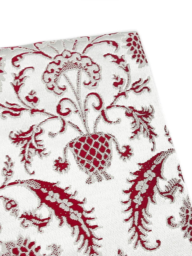 【SHOWROOM/先行ご紹介商品】【新色】 博多織八寸名古屋帯 ペルシャ草花紋　薄鼠地に深紅　[紅衣オリジナル] - 木下着物研究所