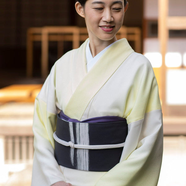 小紋　紬　総絞り　漢方染　縦縞　イエロー　ぼかし染　着物　025k 1117-