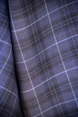 新作スーツ生地の着物⑦紺格子（手縫仕立代込み）※生地確認できます - 木下着物研究所